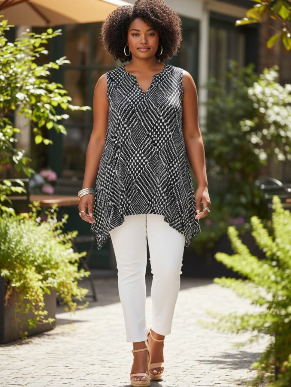 Carolyn Taylor Womens Diamond Print Asymmetric Tank Size XL Black White